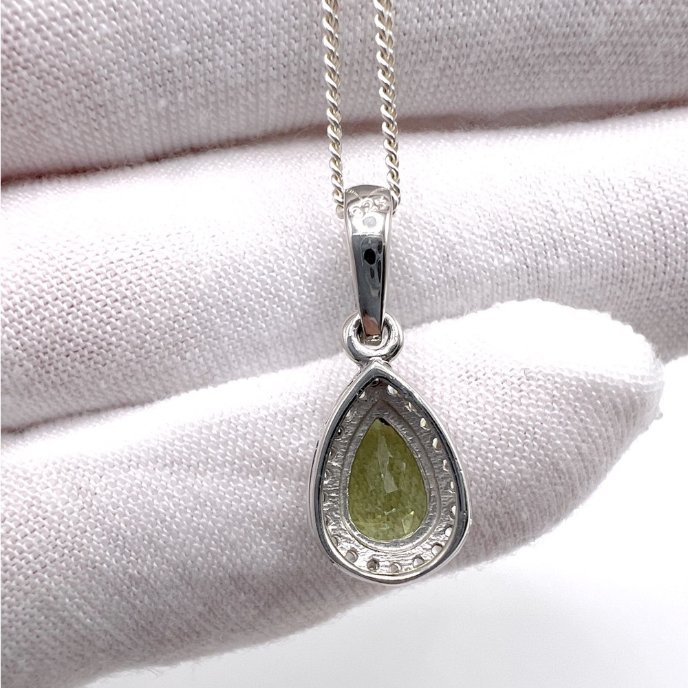 Genuine Peridot & Clear Cz .925 Sterling Silver Necklace - Picture 8 of 14